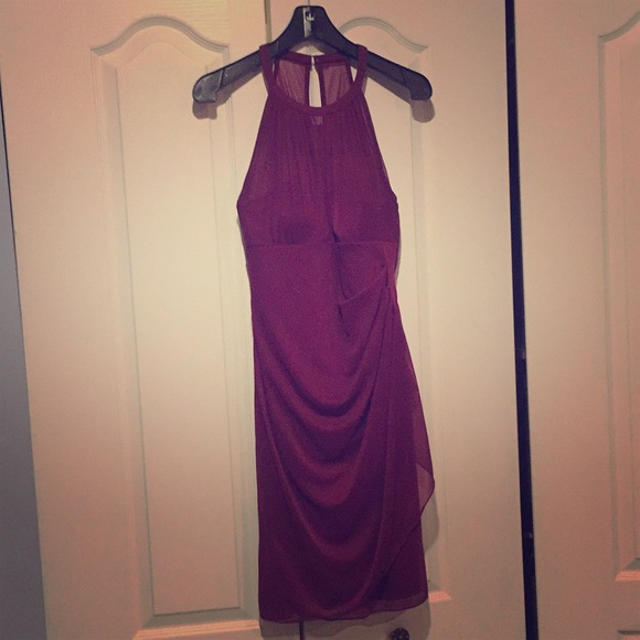 Purple David’s Bridal halter-style gown. - Picture 1 of 3